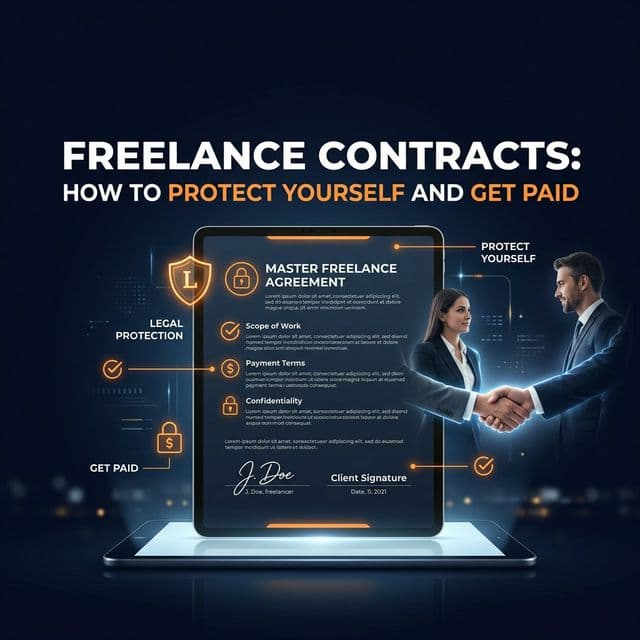Freelance contract document showing essential clauses for protecting freelancers and ensuring payment