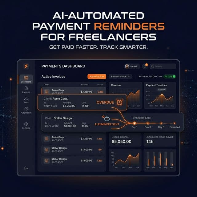 FreelancerPulse AI payment reminder dashboard showing automated invoice tracking