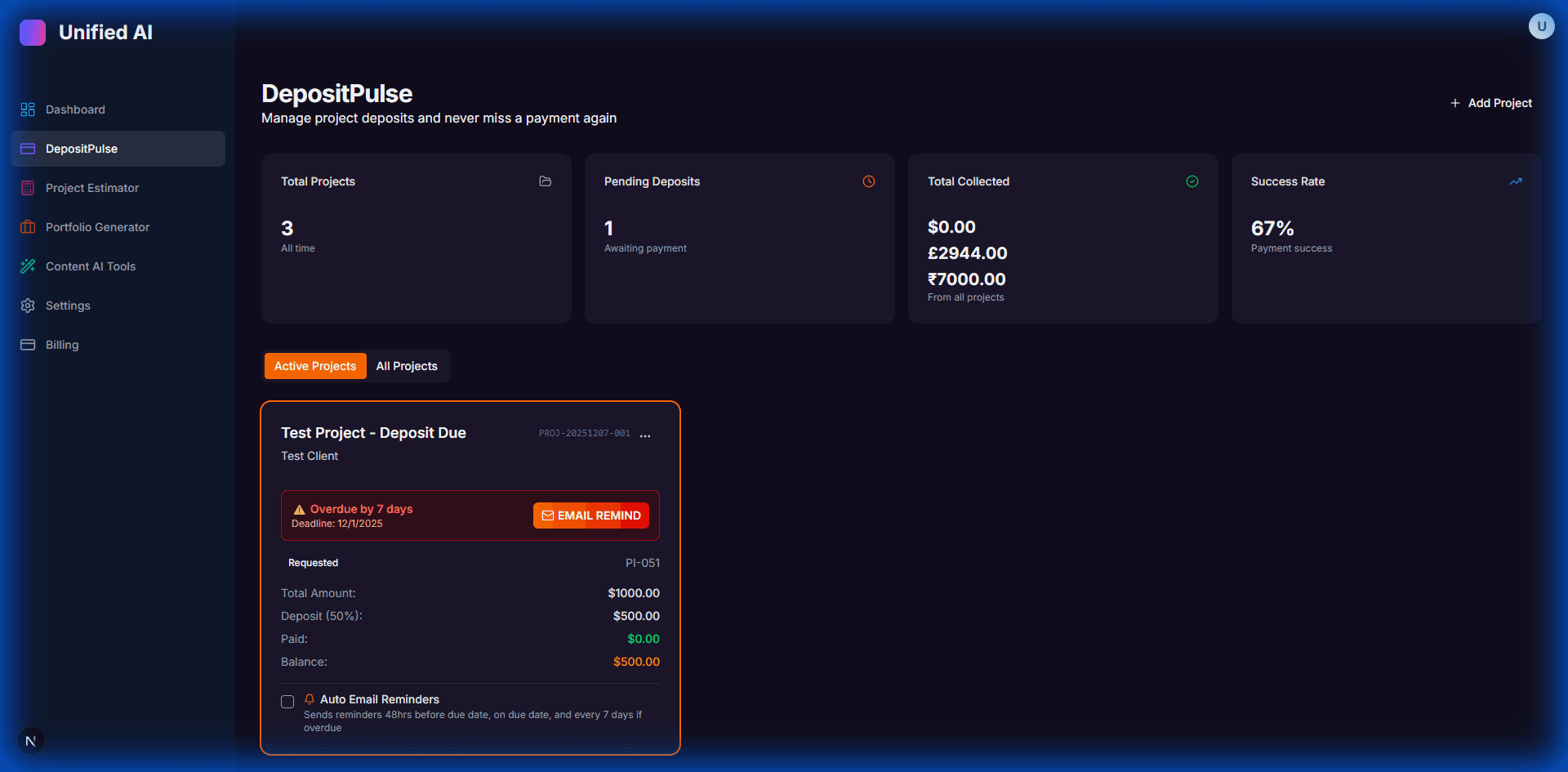 DepositPulse Dashboard - AI-powered invoice and payment tracking for freelancers